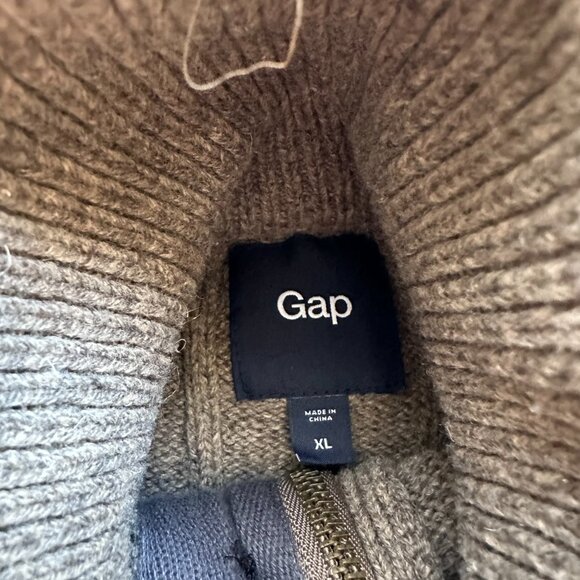 Gap Sweater Womens XL Wool Linen Blend Button Up Long Sleeve Mock Neck Brown - Picture 4 of 11